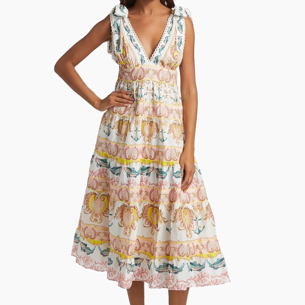 NWT Anthropologie Farm Rio Maritime Magic Tie-Strap V-Neck Midi Dress Size XL